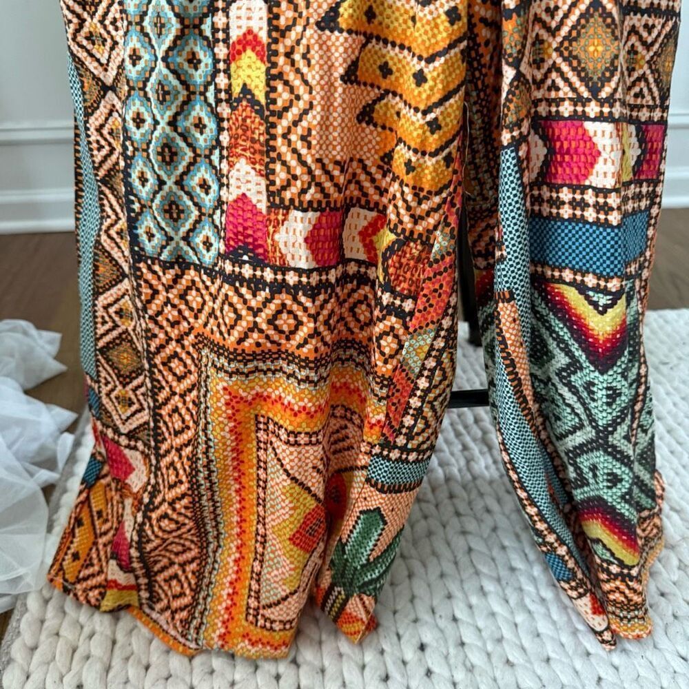 Haute Hippie Boho Patchwork Print Colorful Wode L… - image 5